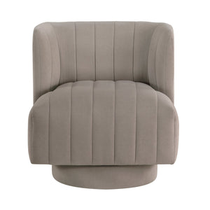 English Elm Modern Swivel Chair Channel-Tufted Barrel Back Upholstered Accent Seat with 360° Metal Base, Cozy Contemporary Comfort taupe 37.5 L x 28.5 W x 14.5 H B011P379436