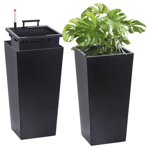 English Elm 22"Tall Planter Set of 2 Black - 22" Self-Watering Porch Planters with Drainage, Inner Bucket & Gauge W3101P335175
