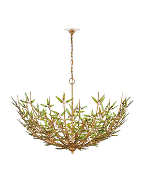 Currey & Company Babylon Chandelier - Elegant Bowl Design With Recycled Glass Leaves In Contemporary Gold Finish Green Recycled Bottle Glass ,Wrought Iron 9000-1308-currey-company