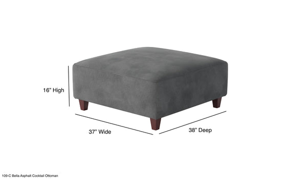 Fusion Bella Asphalt Cocktail Ottoman - Stylish, Durable Padded Centerpiece For Family Friendly Living Spaces Grey W,100% Polyester 109-c Bella Asphalt Cocktail Ottoman