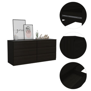 English Elm 6 Drawer Double Dresser with Superior Top, 60.4" Wide Engineered Wood, Smooth Metal Rails, FSC Certified Black 35.83 L x 24.02 W x 5.91 H B097S00162