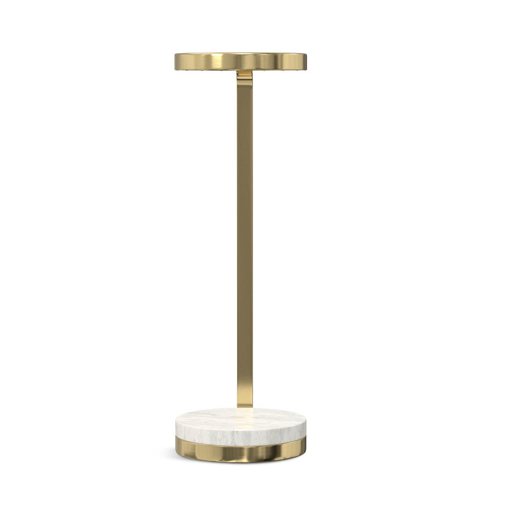 English Elm Sylvie Marble Side Table White & Gold — Handcrafted C-Shape End Table, Portable, Space-Saving Design B136P203464