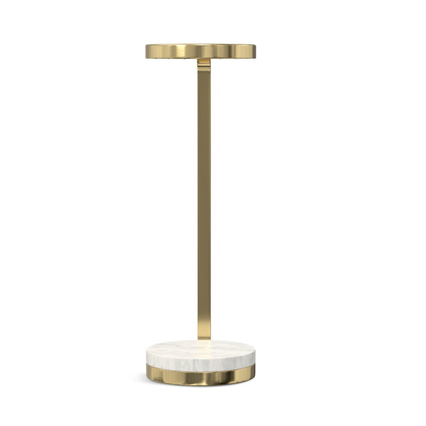 English Elm Sylvie Marble Side Table White & Gold — Handcrafted C-Shape End Table, Portable, Space-Saving Design B136P203464