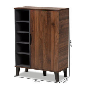 Baxton Studio Baxton Studio Idina Mid-Century Modern Shoe Cabinet in Two-Tone Walnut Brown & Grey Finish 1-door SESC16104-Columbia-Shoe Cabinet