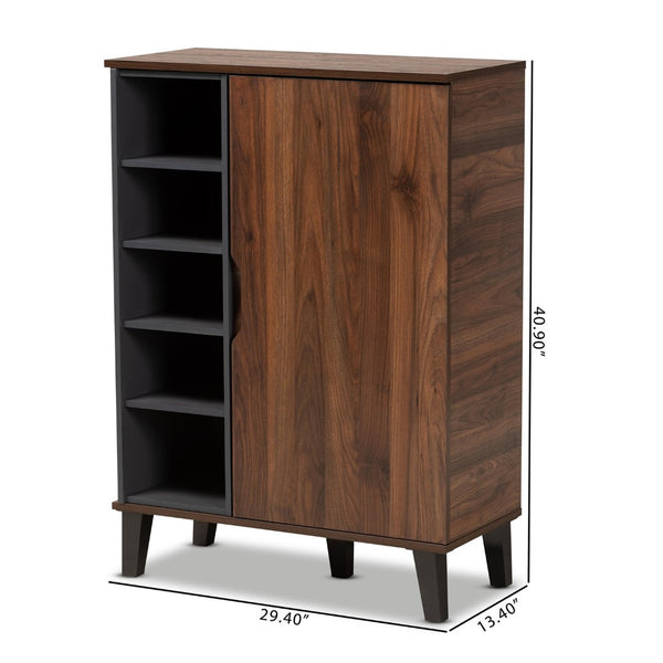 Baxton Studio Baxton Studio Idina Mid-Century Modern Shoe Cabinet in Two-Tone Walnut Brown & Grey Finish 1-door SESC16104-Columbia-Shoe Cabinet