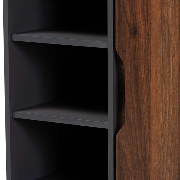 Baxton Studio Baxton Studio Idina Mid-Century Modern Shoe Cabinet in Two-Tone Walnut Brown & Grey Finish 1-door SESC16104-Columbia-Shoe Cabinet