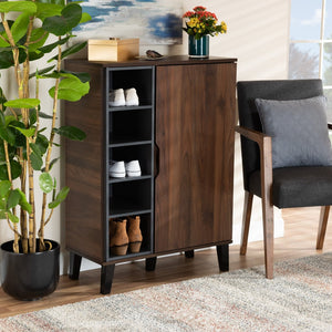 Baxton Studio Baxton Studio Idina Mid-Century Modern Shoe Cabinet in Two-Tone Walnut Brown & Grey Finish 1-door SESC16104-Columbia-Shoe Cabinet