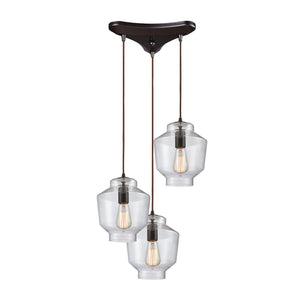 Barrel 12'' Wide 3-Light Triangular Pendant - Oil Rubbed Bronze with Clear Blown Glass 10905/3 Elk Lighting