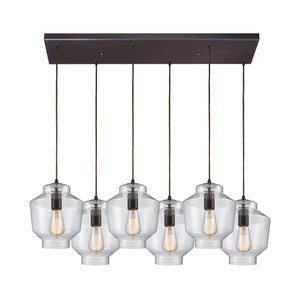 Barrel 32'' Wide 6-Light Rectangular Pendant - Oil Rubbed Bronze with Clear Blown Glass 10905/6RC Elk Lighting