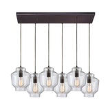 Barrel 32'' Wide 6-Light Rectangular Pendant - Oil Rubbed Bronze with Clear Blown Glass 10905/6RC Elk Lighting