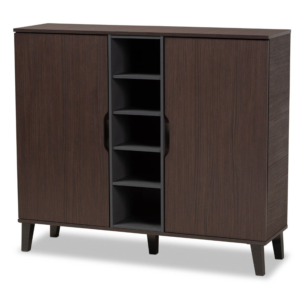 Baxton Studio Baxton Studio Idina Mid-Century Modern Dark Brown & Grey Shoe Cabinet - Stylish Storage Solution! SESC16105-Modi Wenge-Shoe Cabinet