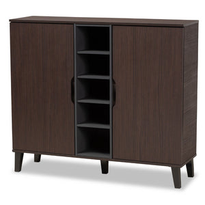 Baxton Studio Baxton Studio Idina Mid-Century Modern Dark Brown & Grey Shoe Cabinet - Stylish Storage Solution! SESC16105-Modi Wenge-Shoe Cabinet