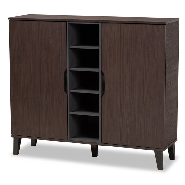 Baxton Studio Baxton Studio Idina Mid-Century Modern Dark Brown & Grey Shoe Cabinet - Stylish Storage Solution! SESC16105-Modi Wenge-Shoe Cabinet