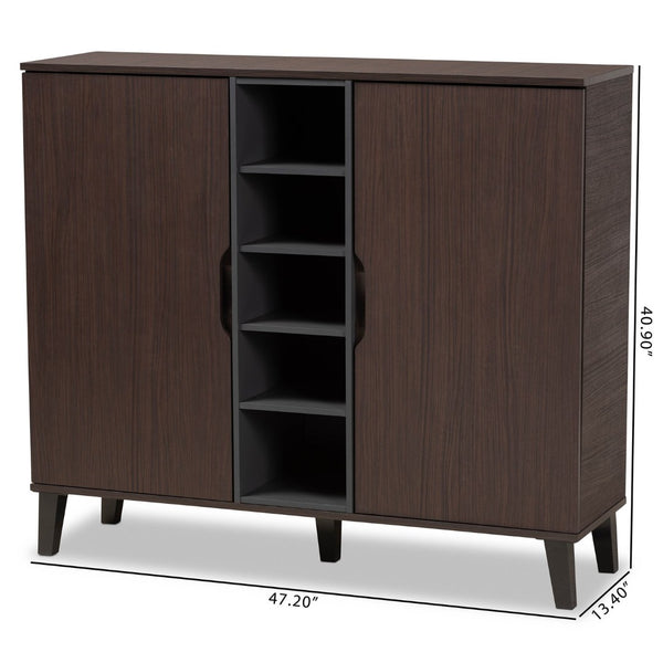 Baxton Studio Baxton Studio Idina Mid-Century Modern Dark Brown & Grey Shoe Cabinet - Stylish Storage Solution! SESC16105-Modi Wenge-Shoe Cabinet