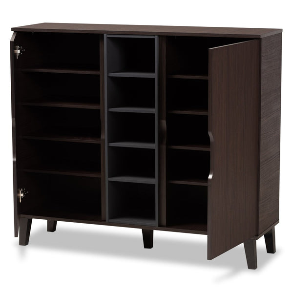 Baxton Studio Baxton Studio Idina Mid-Century Modern Dark Brown & Grey Shoe Cabinet - Stylish Storage Solution! SESC16105-Modi Wenge-Shoe Cabinet