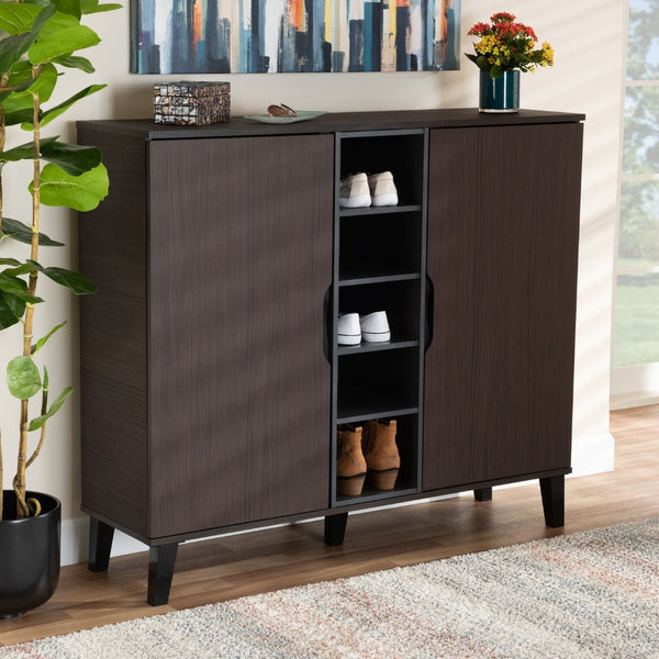Baxton Studio Baxton Studio Idina Mid-Century Modern Dark Brown & Grey Shoe Cabinet - Stylish Storage Solution! SESC16105-Modi Wenge-Shoe Cabinet