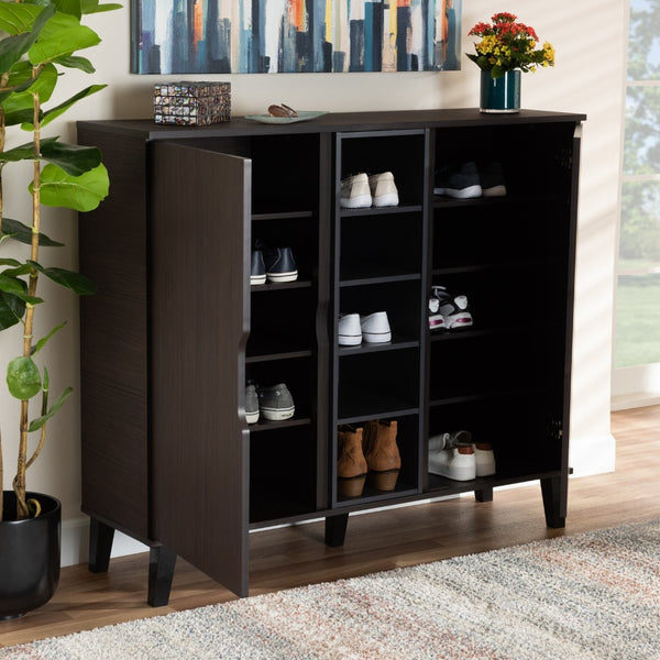 Baxton Studio Baxton Studio Idina Mid-Century Modern Dark Brown & Grey Shoe Cabinet - Stylish Storage Solution! SESC16105-Modi Wenge-Shoe Cabinet