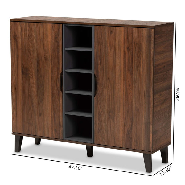 Baxton Studio Baxton Studio Idina Mid-Century Modern Shoe Cabinet in Two-Tone Walnut Brown & Grey Finish 2-door SESC16105-Columbia-Shoe Cabinet