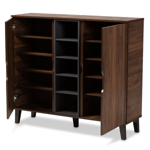Baxton Studio Baxton Studio Idina Mid-Century Modern Shoe Cabinet in Two-Tone Walnut Brown & Grey Finish 2-door SESC16105-Columbia-Shoe Cabinet