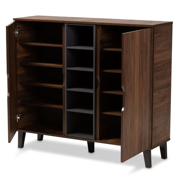 Baxton Studio Baxton Studio Idina Mid-Century Modern Shoe Cabinet in Two-Tone Walnut Brown & Grey Finish 2-door SESC16105-Columbia-Shoe Cabinet