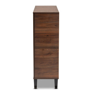 Baxton Studio Baxton Studio Idina Mid-Century Modern Shoe Cabinet in Two-Tone Walnut Brown & Grey Finish 2-door SESC16105-Columbia-Shoe Cabinet