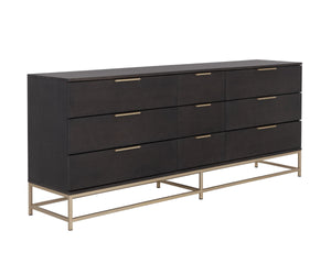 Sunpan Rebel Nine Drawer Oak Veneer Dresser with Brushed Gold Frame for Primary Bedrooms Large 109075