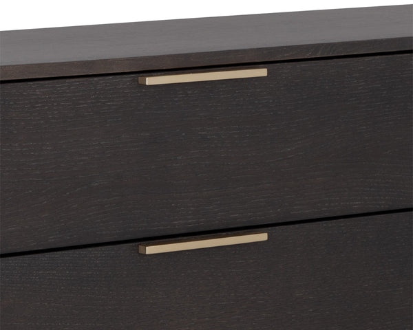 Sunpan Rebel Nine Drawer Oak Veneer Dresser with Brushed Gold Frame for Primary Bedrooms Large 109075