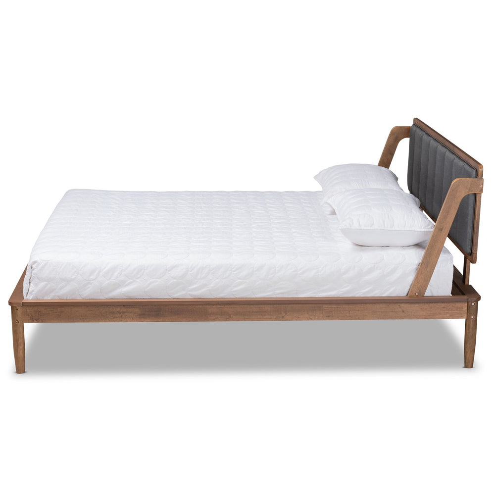 Baxton Studio Baxton Studio Helsa Mid-Century Modern Platform Bed with Upholstered Headboard and Walnut Finish Full MG0047-5-Dark Grey/Ash Walnut-Full