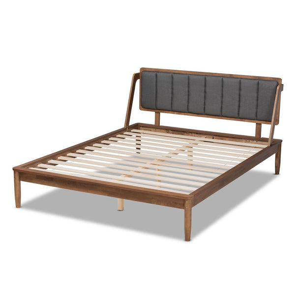 Baxton Studio Baxton Studio Helsa Mid-Century Modern Platform Bed with Upholstered Headboard and Walnut Finish Full MG0047-5-Dark Grey/Ash Walnut-Full