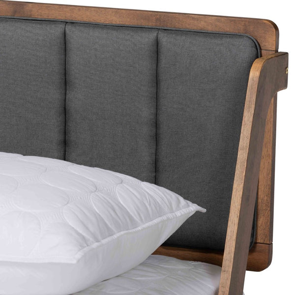 Baxton Studio Baxton Studio Helsa Mid-Century Modern Platform Bed with Upholstered Headboard and Walnut Finish Full MG0047-5-Dark Grey/Ash Walnut-Full