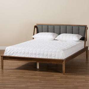 Baxton Studio Baxton Studio Helsa Mid-Century Modern Platform Bed with Upholstered Headboard and Walnut Finish Full MG0047-5-Dark Grey/Ash Walnut-Full