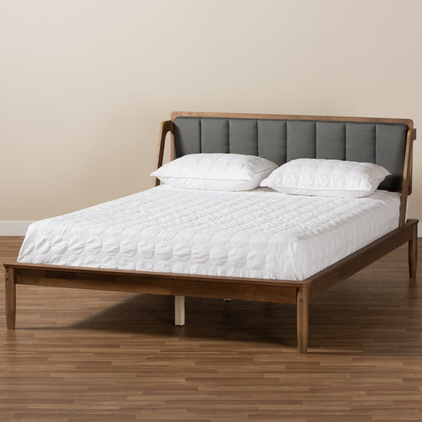 Baxton Studio Baxton Studio Helsa Mid-Century Modern Platform Bed with Upholstered Headboard and Walnut Finish Full MG0047-5-Dark Grey/Ash Walnut-Full