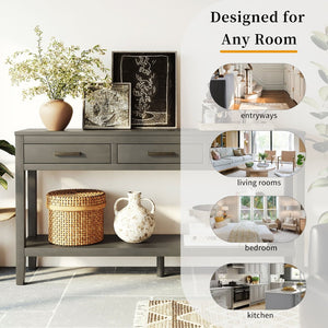 English Elm U_Style 62.2'' Farmhouse Console Table With 3 Drawers, Bottom Shelf & Iron Handles For Home Decor N711P234485E-GIGA