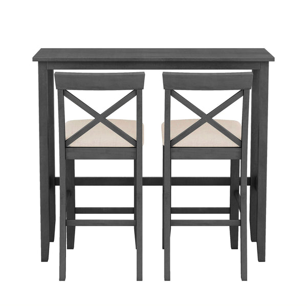 English Elm TOPMAX Farmhouse 48" Rectangular Wood Bar Height Dining Set with 2 Cushioned Chairs Space-Saving Appeal Gray N717P195018E