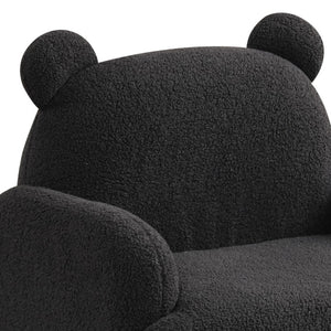English Elm Rosella Bear Shaped Sherpa Kids Armchair with Sculpted Ears for Playroom Comfort Black B2749P413209