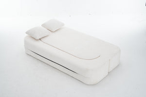 English Elm 3 Seater Convertible Sofa Bed with Chenille Upholstery and High-Density Sponge for Superior Comfort and Support Ivory T3903P379836