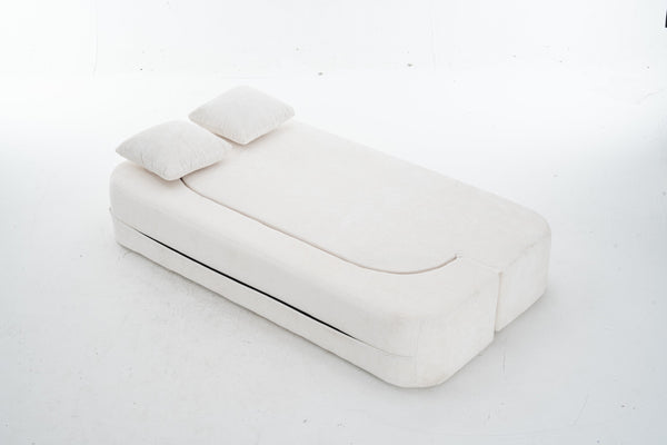 English Elm 3 Seater Convertible Sofa Bed with Chenille Upholstery and High-Density Sponge for Superior Comfort and Support Ivory T3903P379836