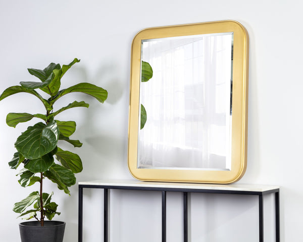 Sunpan Topanga Gold Foil Wood Frame Wall Mirror Artisan Beveled Glass for Living Room 109163