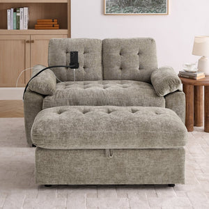English Elm Leisure Chenille Two Seat Reclining Sofa with Usb Port Storage Ottoman Padded Armrests Brown W487S00518
