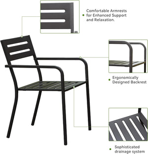 English Elm 4-Pieces Stackable Patio Dining Chairs Set, Heavy-Duty Powder-Coated Metal, Ergonomic Armrests, Black W1859P272679