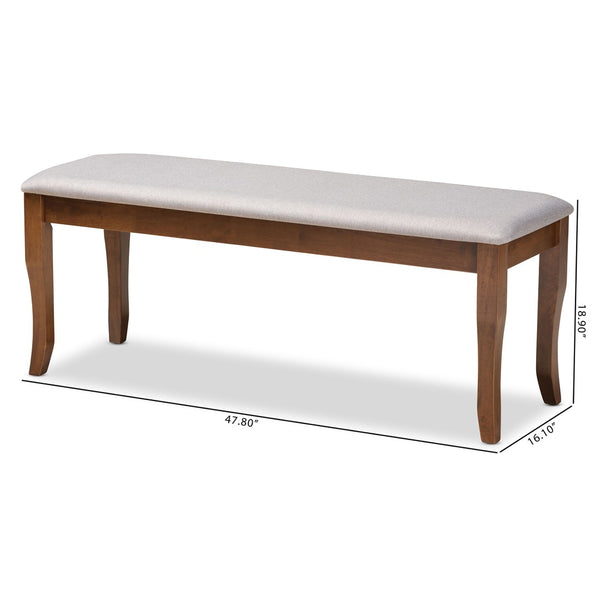 Baxton Studio Baxton Studio Modern Transitional Grey Upholstered Dining Bench with Walnut Brown Cabriole Legs Cornelie Walnut RH036-Grey/Walnut-Dining Bench