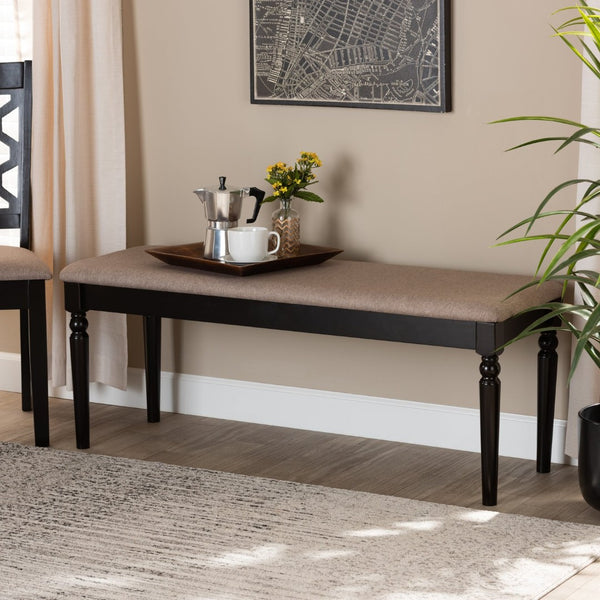 Baxton Studio Baxton Giovanni Elegant Sand Fabric Dining Bench with Dark Brown Wood Finish for Modern Spaces RH038-Sand/Dark Brown-Dining Bench