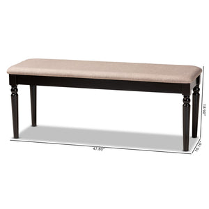 Baxton Studio Baxton Giovanni Elegant Sand Fabric Dining Bench with Dark Brown Wood Finish for Modern Spaces RH038-Sand/Dark Brown-Dining Bench