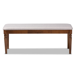 Baxton Studio Baxton Giovanni Modern Grey Upholstered Dining Bench with Walnut Brown Finish & Classic Details RH038-Grey/Walnut-Dining Bench