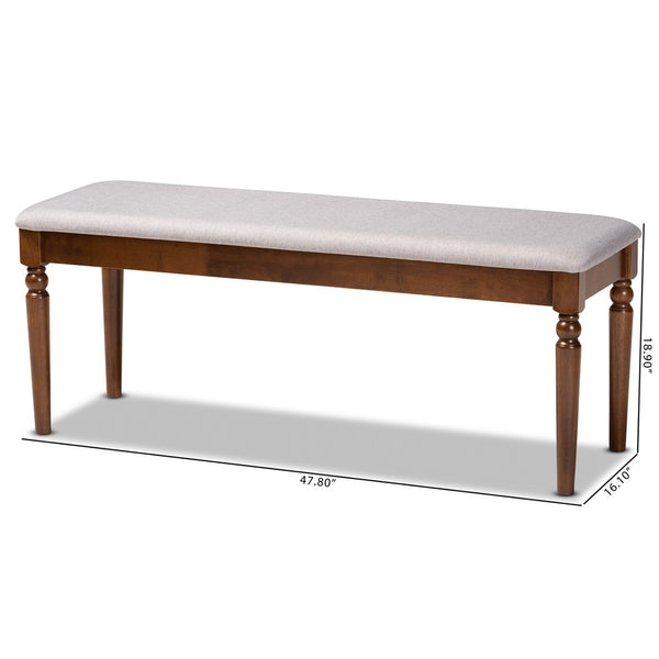 Baxton Studio Baxton Giovanni Modern Grey Upholstered Dining Bench with Walnut Brown Finish & Classic Details RH038-Grey/Walnut-Dining Bench