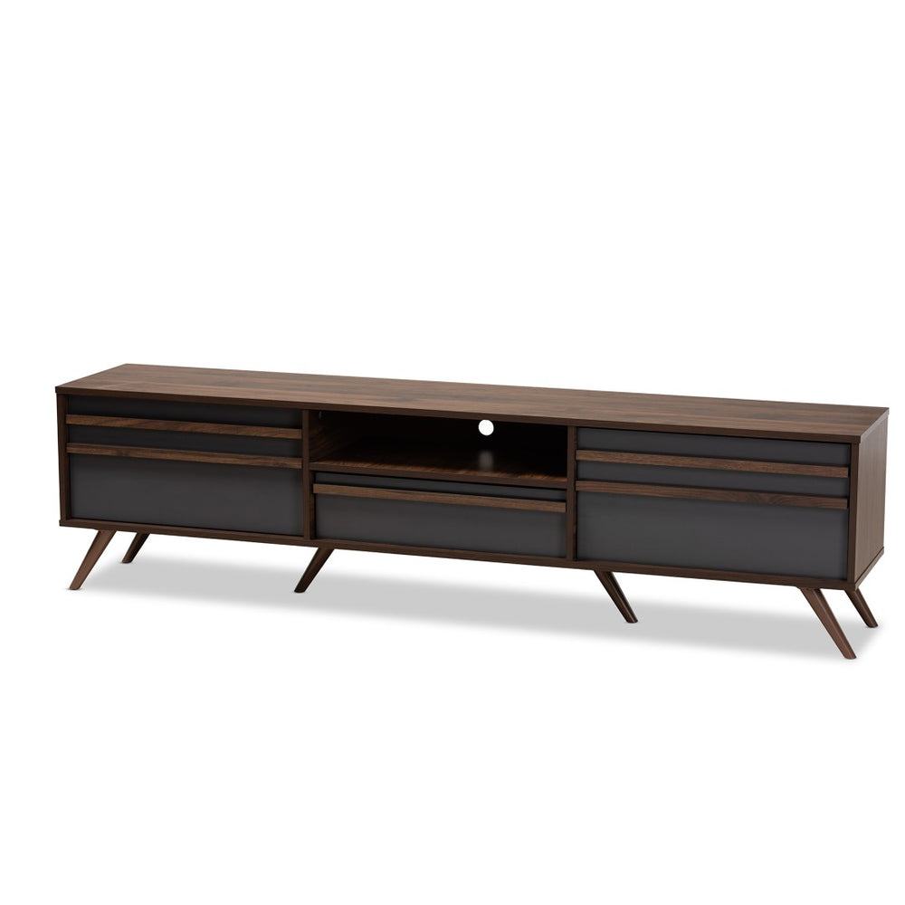 Baxton Studio Baxton Studio Naoki Modern Two-Tone Grey & Walnut TV Stand with Drop-Down Storage & Cable Management LV15TV15130-Columbia/Dark Grey-TV