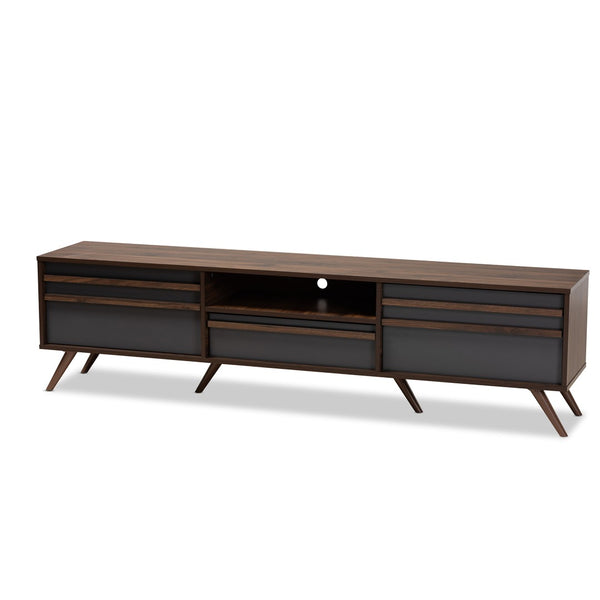 Baxton Studio Baxton Studio Naoki Modern Two-Tone Grey & Walnut TV Stand with Drop-Down Storage & Cable Management LV15TV15130-Columbia/Dark Grey-TV