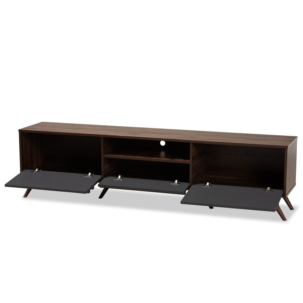 Baxton Studio Baxton Studio Naoki Modern Two-Tone Grey & Walnut TV Stand with Drop-Down Storage & Cable Management LV15TV15130-Columbia/Dark Grey-TV