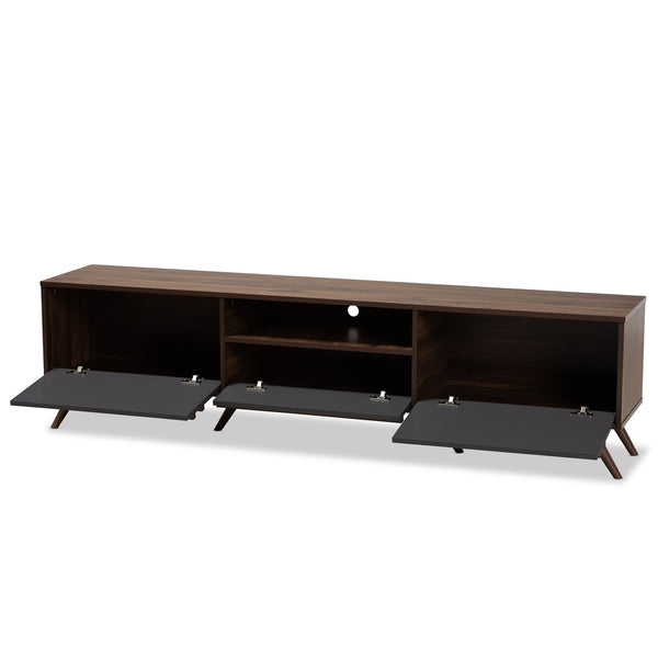 Baxton Studio Baxton Studio Naoki Modern Two-Tone Grey & Walnut TV Stand with Drop-Down Storage & Cable Management LV15TV15130-Columbia/Dark Grey-TV