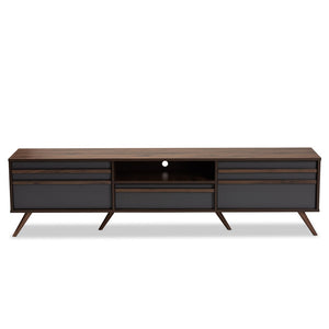 Baxton Studio Baxton Studio Naoki Modern Two-Tone Grey & Walnut TV Stand with Drop-Down Storage & Cable Management LV15TV15130-Columbia/Dark Grey-TV
